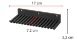 Organizer na przewody z naniesionymi wymiarami: szerokość 17 cm i wysokość 3,2 cm