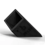 Wizualizacja 3D: szablon do profili 20×30 z boku – ukośny koniec z otworem na profil, okrągły otwór i oznaczenie 20×30